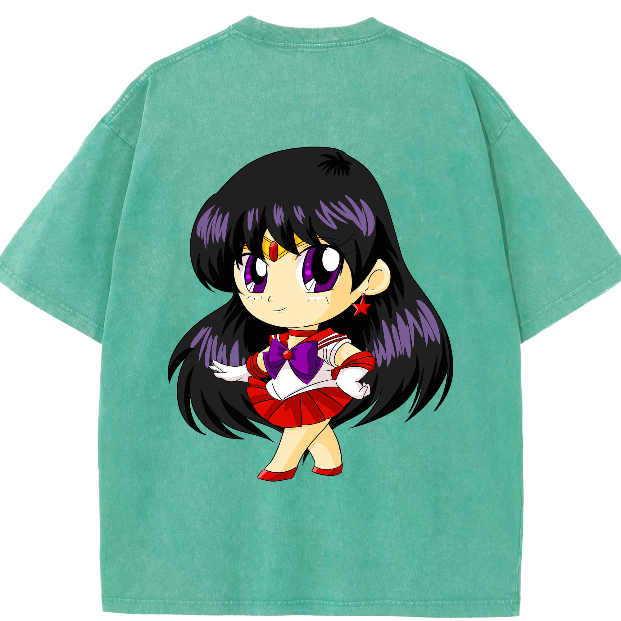（画像用） 美少女戦士セーラームーン 火野レイ ひの レイ Sailor Moon Hino Rei （セーラーマーズ,Sailor Mars） 綿100% ヴィンテージ風 半袖Tシャツ（背面プリント）